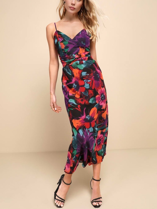 Lulus Dresses & Skirts - Lulus Beautiful Entrance Multi Floral Twist-Front Midi Dress in Multi Floral - L
